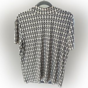 Anne Klein Women’s Black and White pattern Short Sleeve Blouse mock neck Size XL